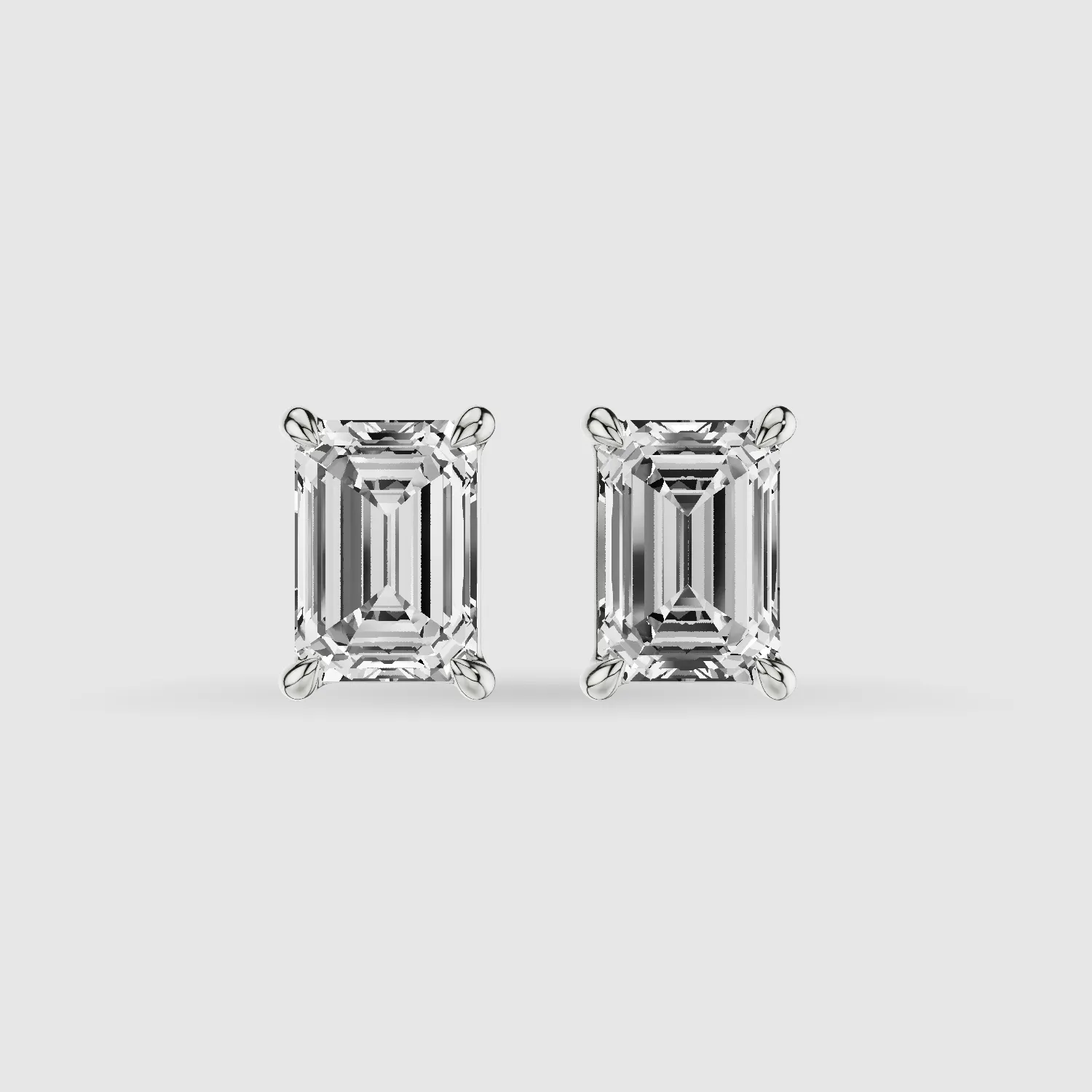 Four-Prong Solitaire Lab Grown Diamond Studs-Emerald Cut