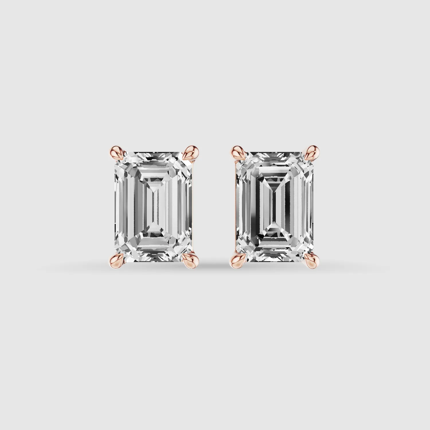 Four-Prong Solitaire Lab Grown Diamond Studs-Emerald Cut
