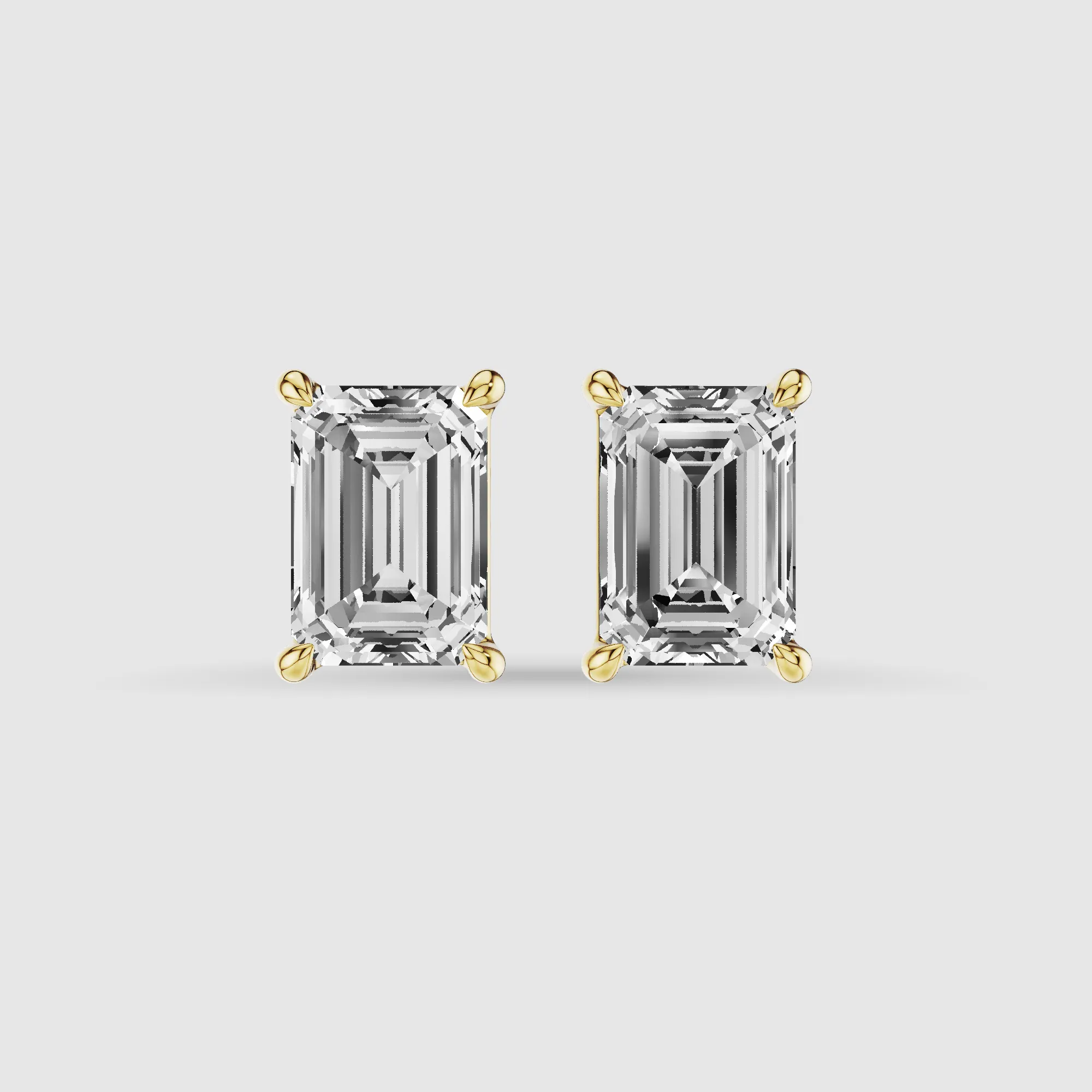Four-Prong Solitaire Lab Grown Diamond Studs-Emerald Cut