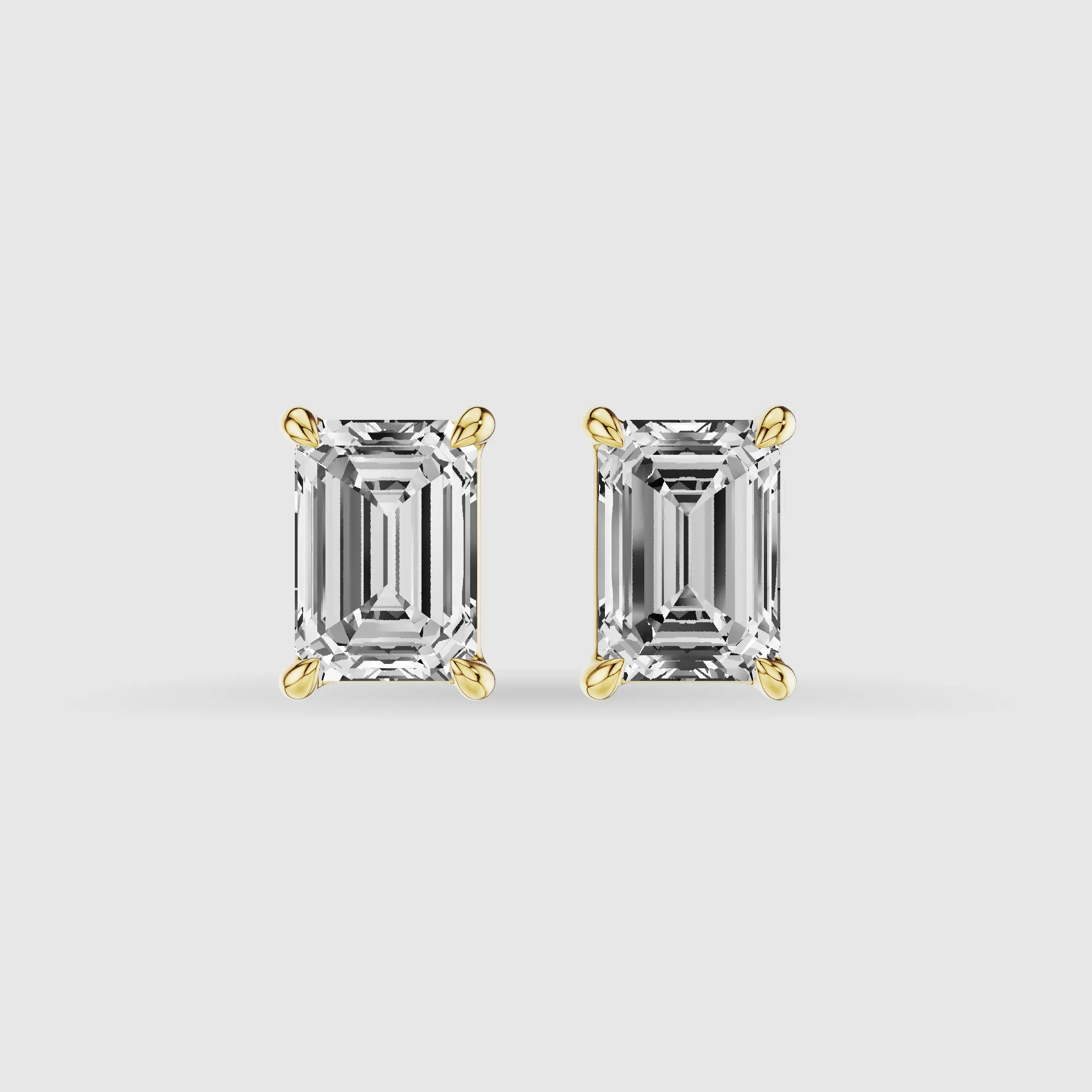 Four-Prong Solitaire Lab Grown Diamond Studs-Emerald Cut