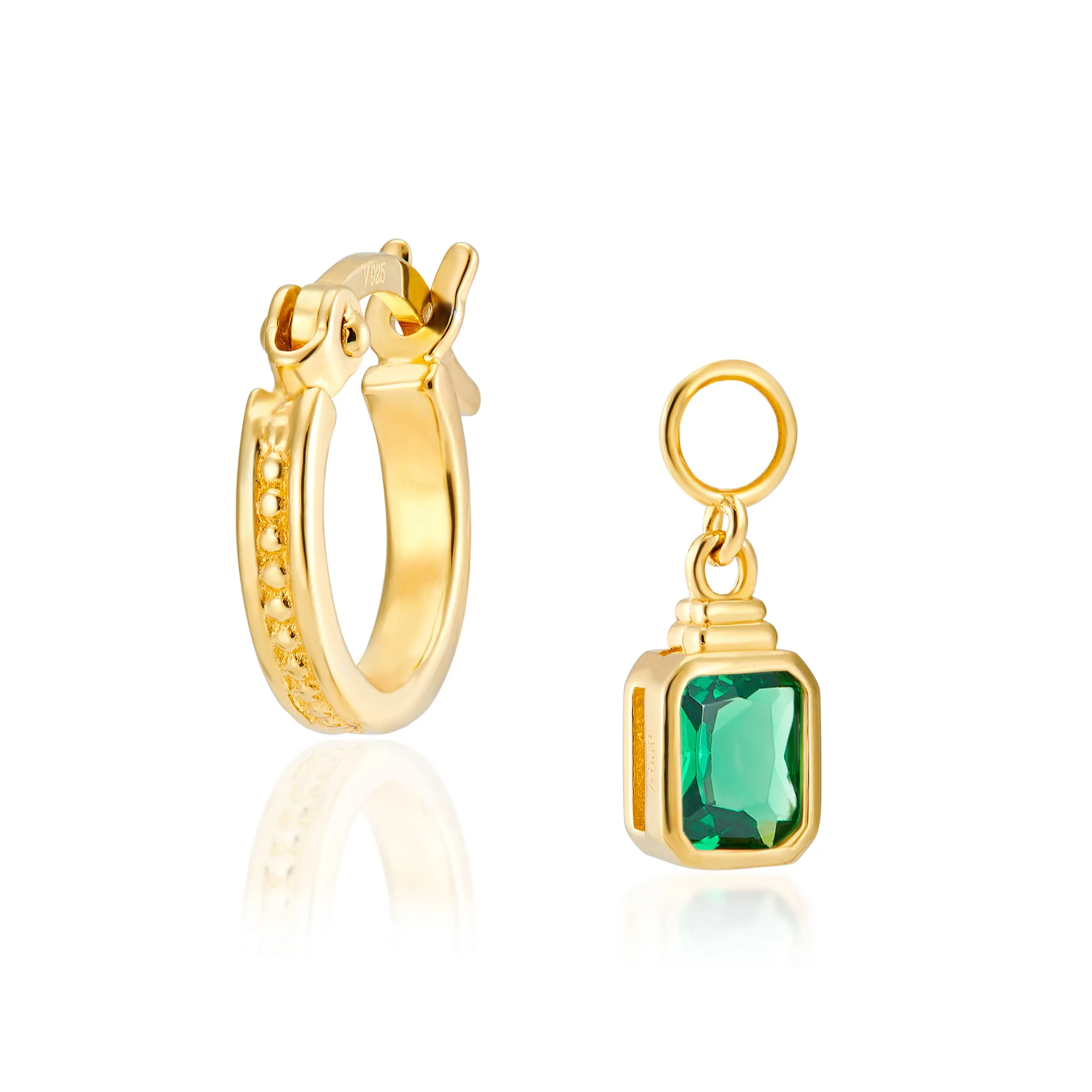 Frances Hoop Earrings   Emerald Cut Charms