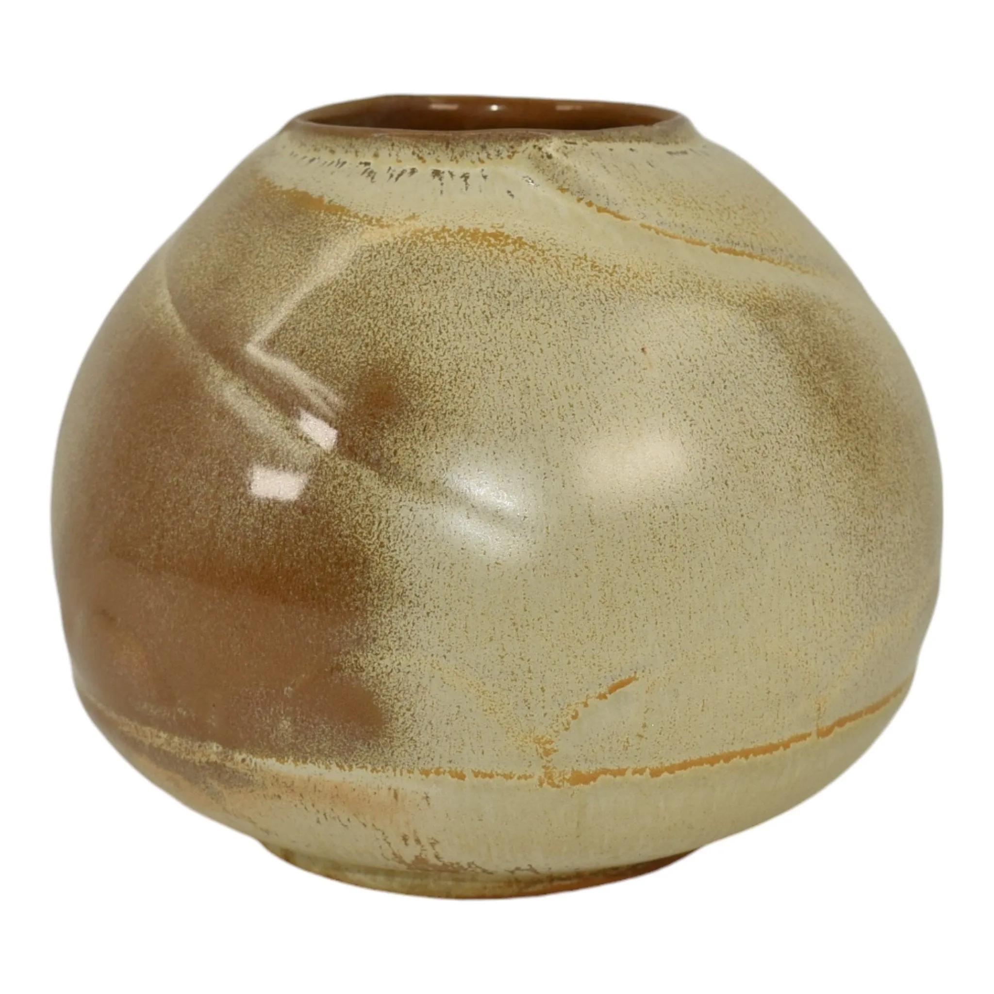 Frankoma Vintage Mid Century Modern Pottery Brown Carved Jar Ceramic Vase 70