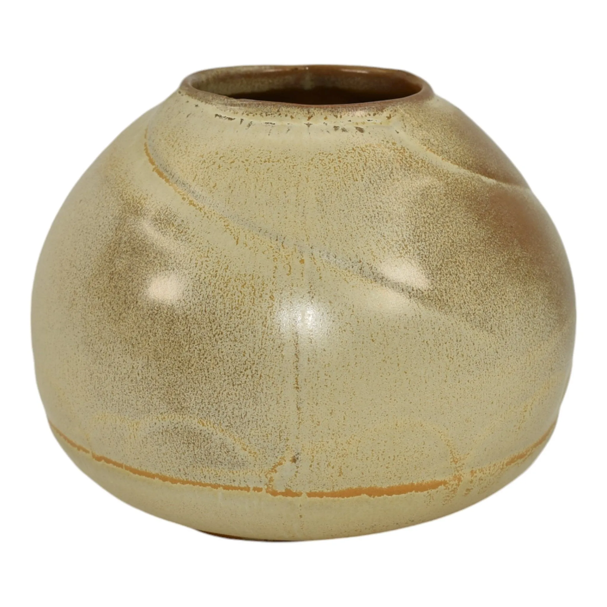 Frankoma Vintage Mid Century Modern Pottery Brown Carved Jar Ceramic Vase 70