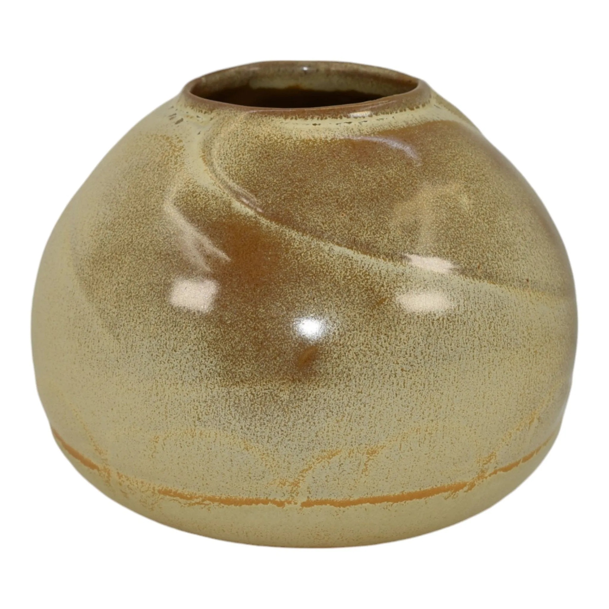 Frankoma Vintage Mid Century Modern Pottery Brown Carved Jar Ceramic Vase 70