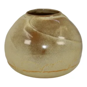 Frankoma Vintage Mid Century Modern Pottery Brown Carved Jar Ceramic Vase 70