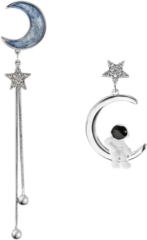 FRCOLOR 1 Pair Asymmetrical Astronaut Earrings for Women Long Drop Dangle Earrings Unique Moon Design Versatile Jewelry for All Occasions Chic Fashion Statement