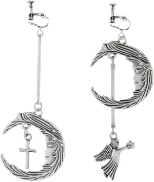 FRCOLOR 1 Pair Moon Angel Cross Pendant Dangling Earrings Silver Punk Ear Accessories for Birthdays Anniversaries and Celebrations Durable and Stylish Moon Shape Design