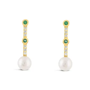 Freashwater Pearl Diamond & Emerald Drop Earrings