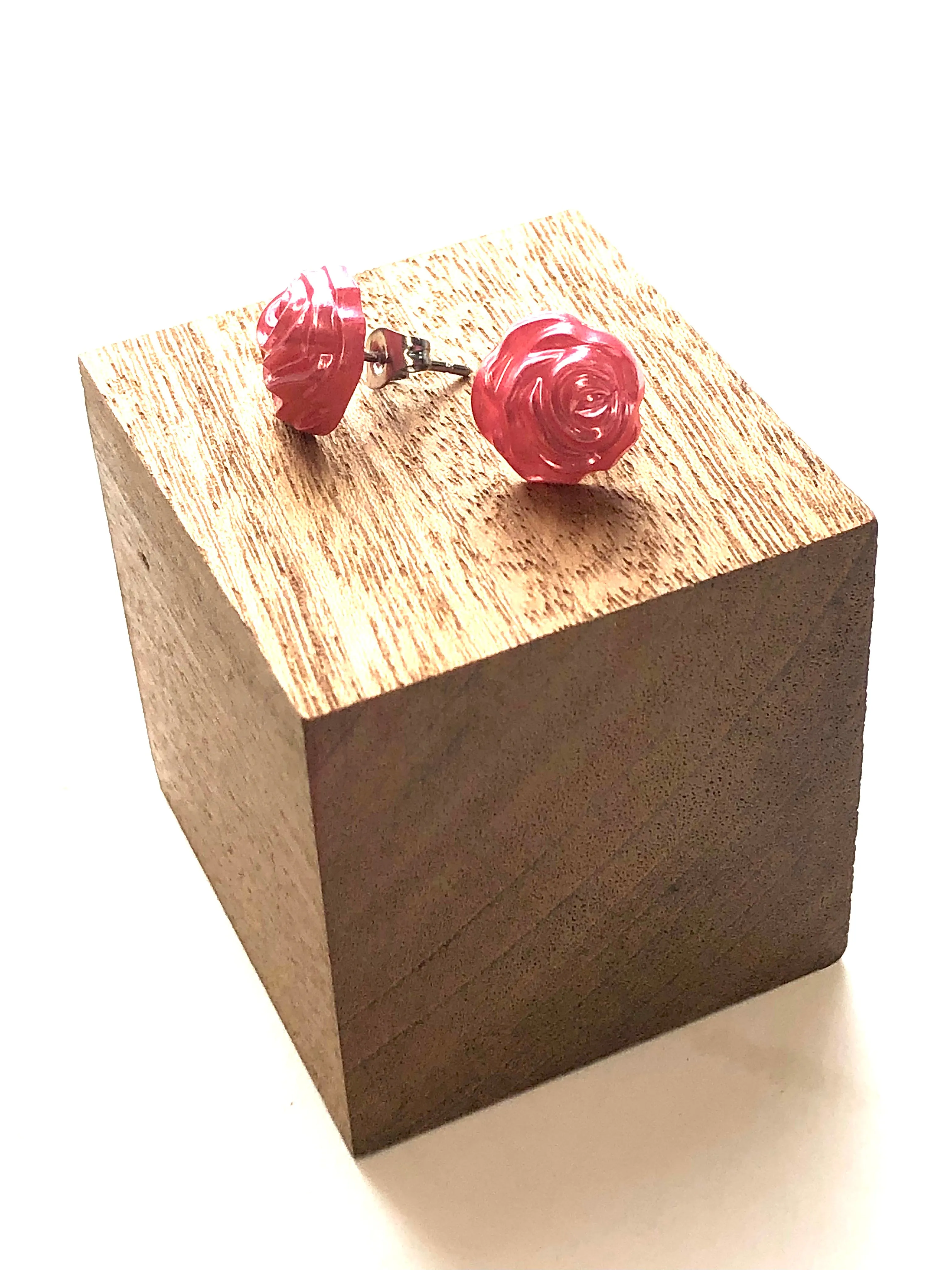 French Pink Pearl Rose Button Stud Earrings