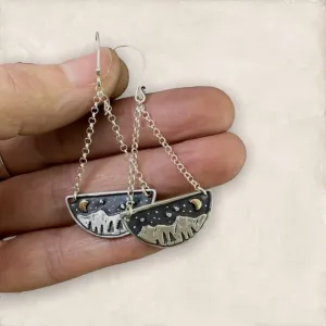 Fresh Moon Stars And Hills Series Fan-Shaped Pendant Earrings