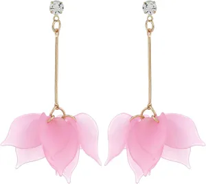 Frosted Multi-Layered Petal Earrings Solitaire Zircon Stud Drop Earrings Bohemian Dangle Earrings for Women (Pink, One Size)