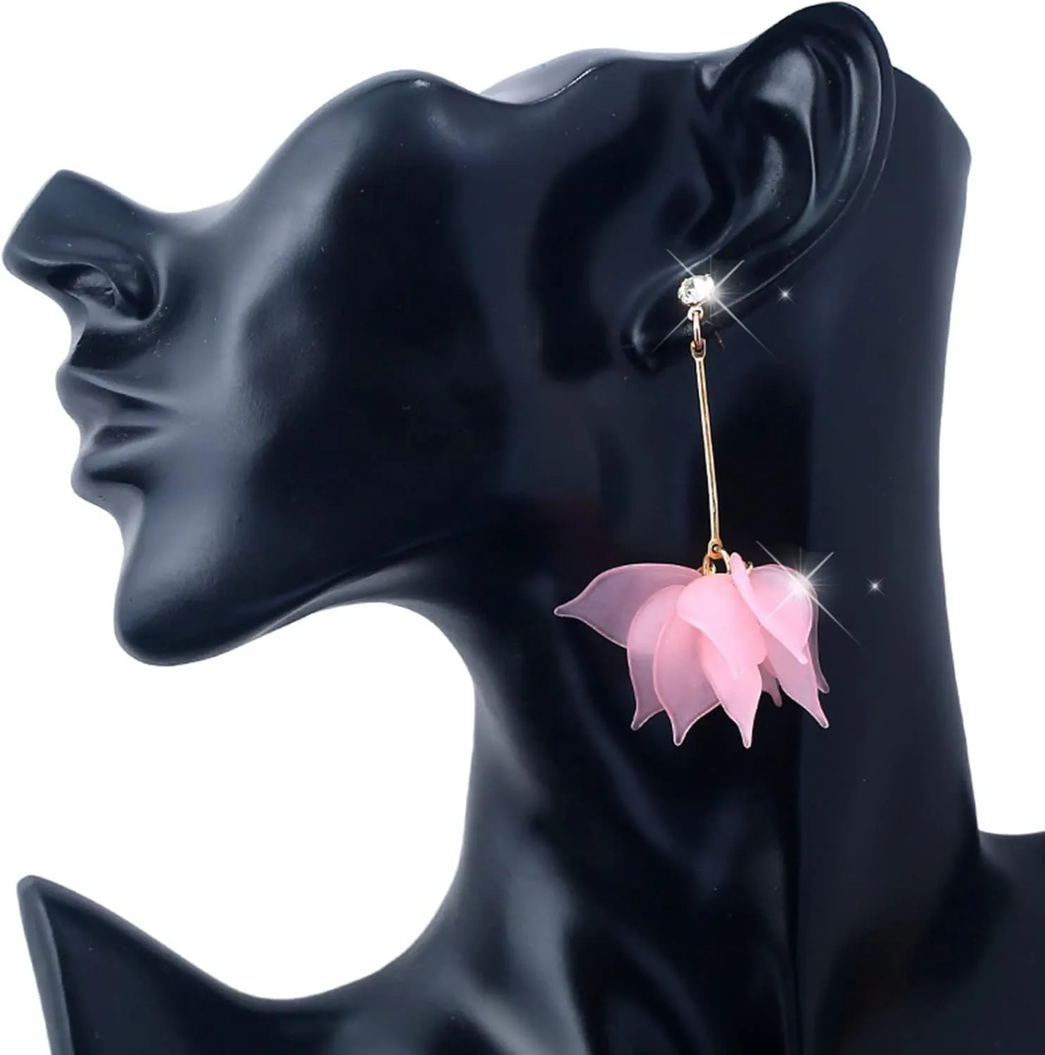 Frosted Multi-Layered Petal Earrings Solitaire Zircon Stud Drop Earrings Bohemian Dangle Earrings for Women (Pink, One Size)