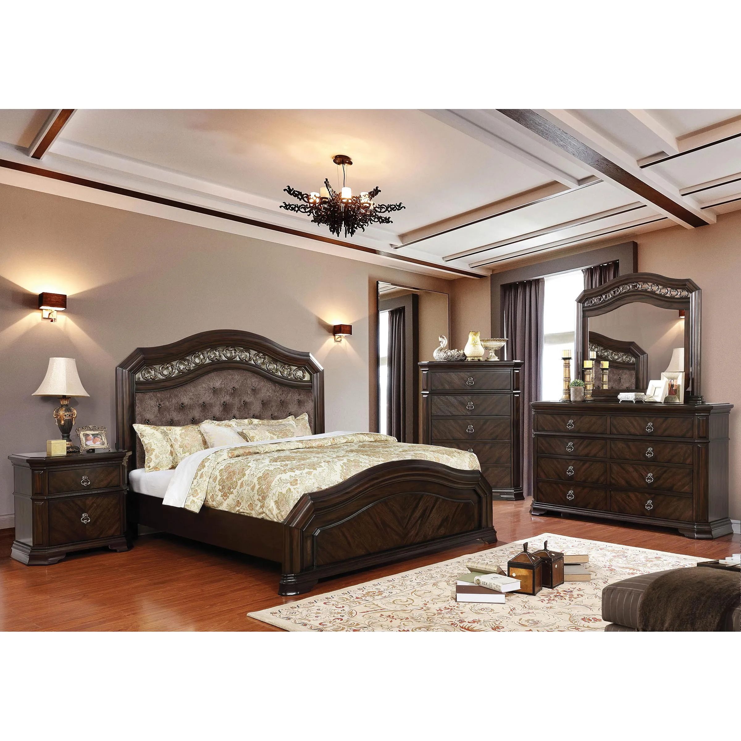 Furniture of America Calliope King Upholstered Panel Bed CM7752EK-BED
