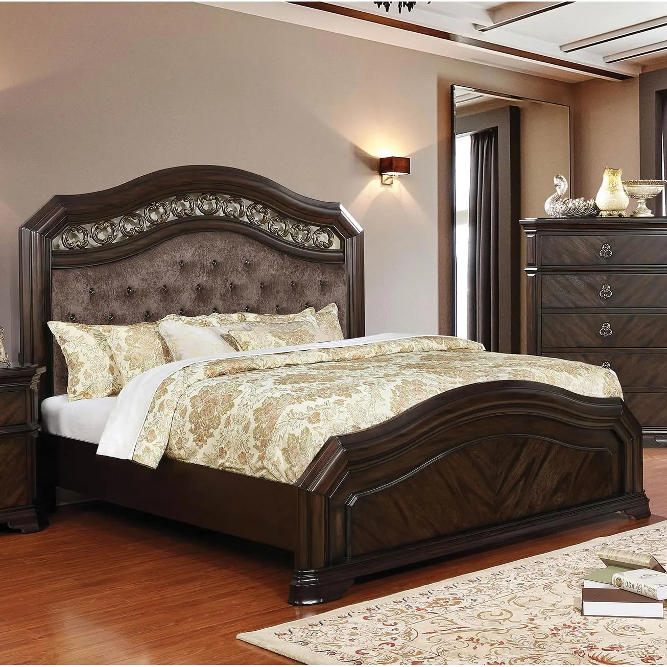 Furniture of America Calliope King Upholstered Panel Bed CM7752EK-BED
