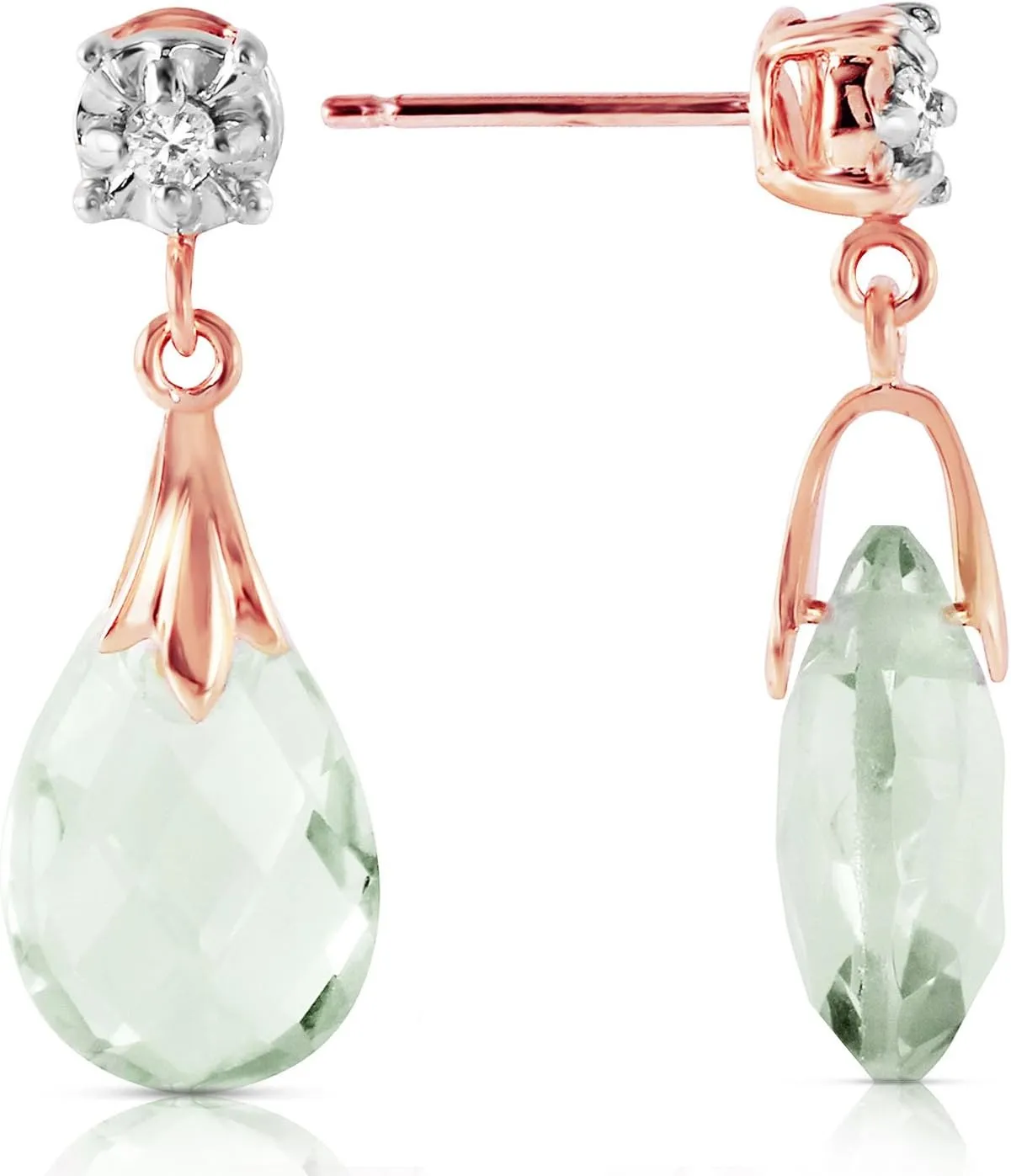 Galaxy Gold GG 14k Solid Gold Stud Earrings Diamonds Green Amethysts