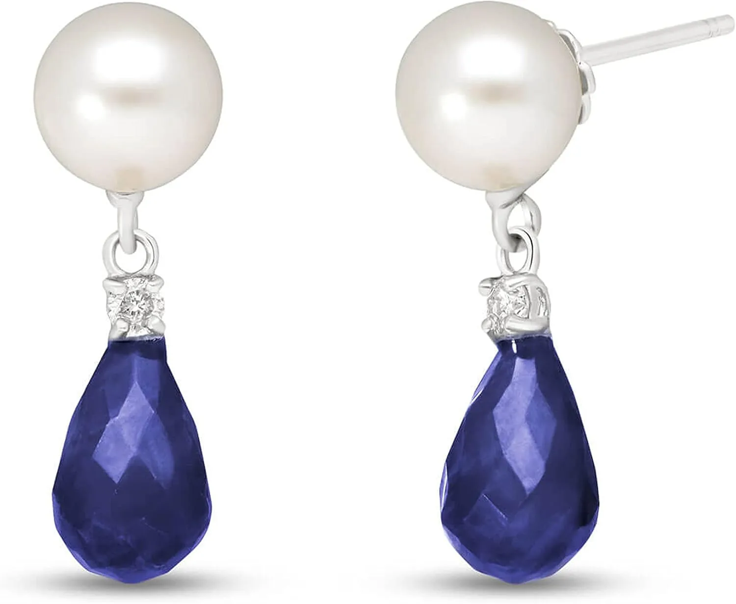 Galaxy Gold GG 14k Solid Gold Stud Earrings with Diamonds, Sapphires and Pearls