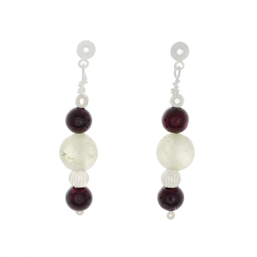 Garnet, & prehenite Sterling Silver Post Earrings