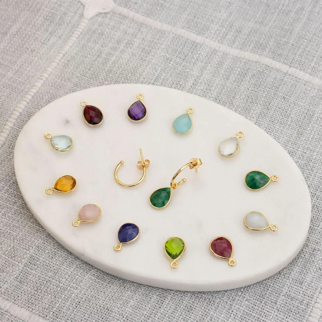 Garnet Drop Hoop Earrings | Silver - January