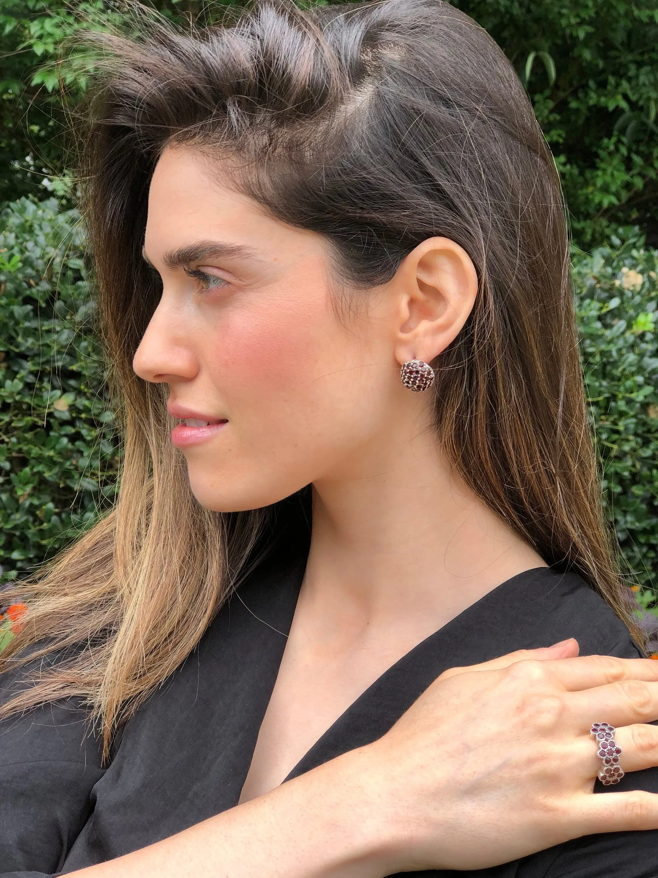 Garnet Earrings - Round Statement Earrings - Sphere Garnet Earrings