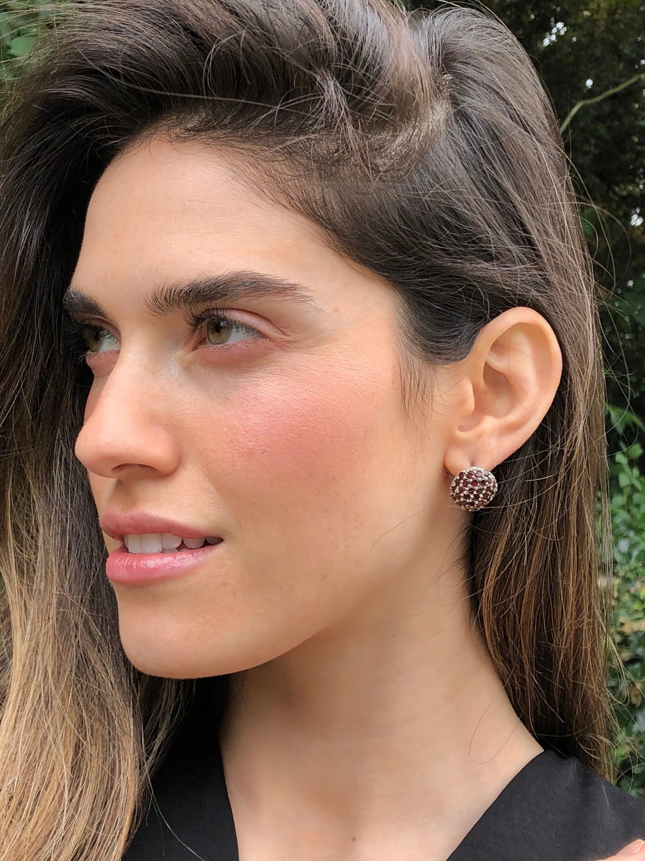 Garnet Earrings - Round Statement Earrings - Sphere Garnet Earrings