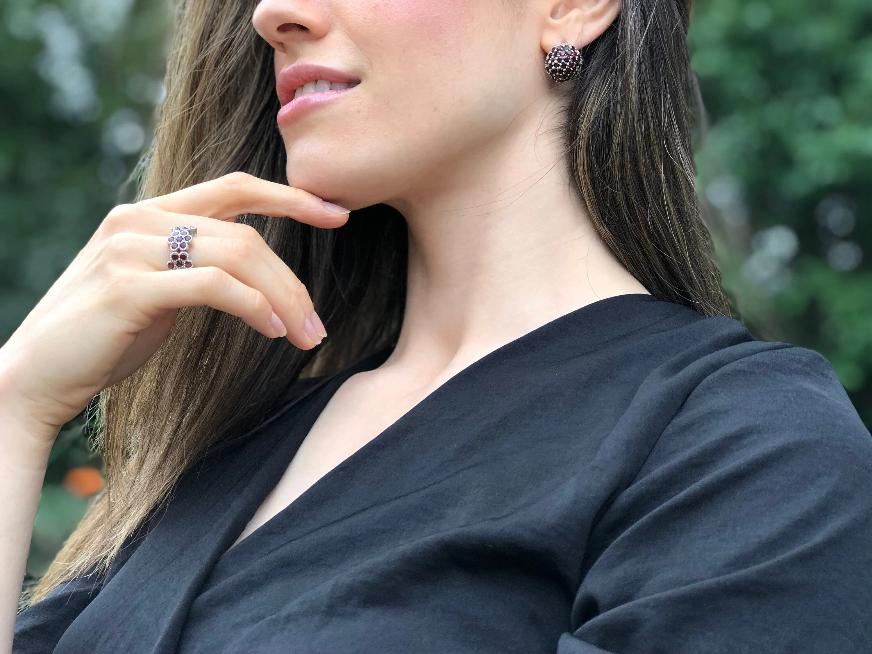 Garnet Earrings - Round Statement Earrings - Sphere Garnet Earrings