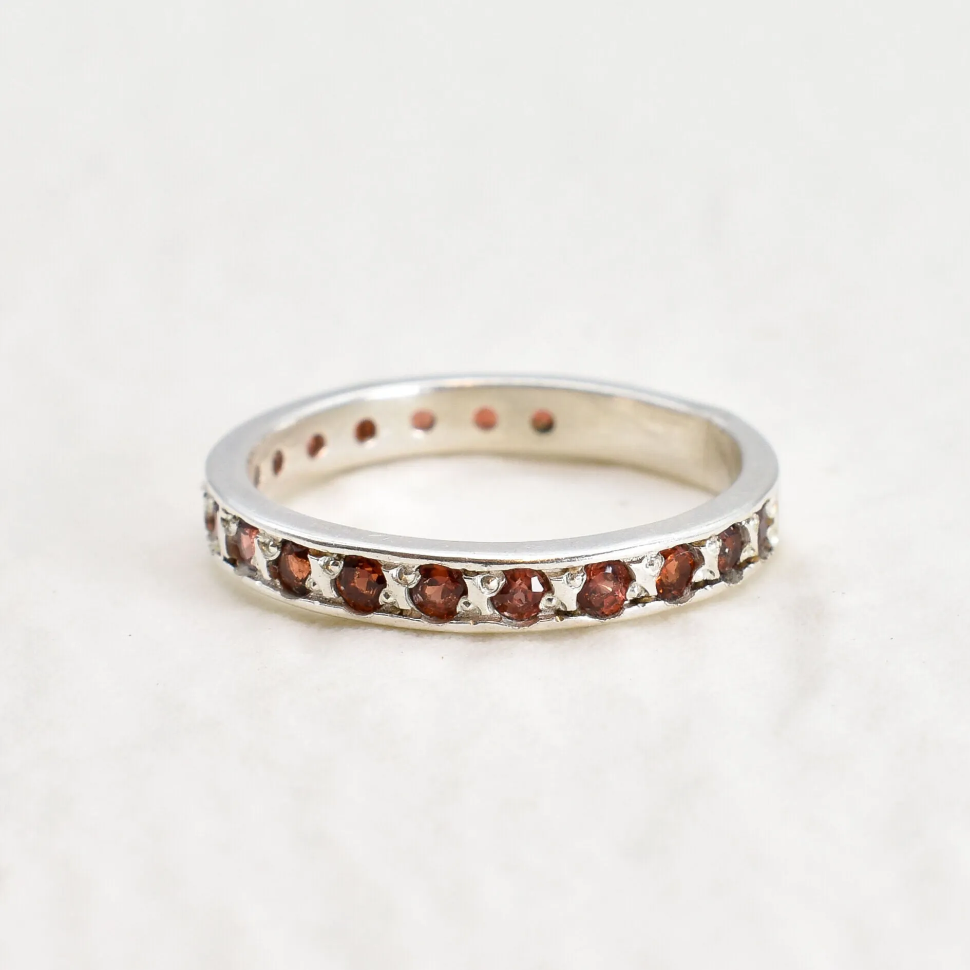 Garnet Eternity Band - January Birthstone - Stackable Silver Ring