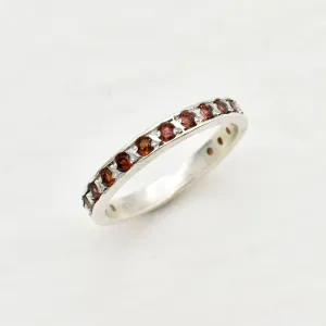Garnet Eternity Band - January Birthstone - Stackable Silver Ring