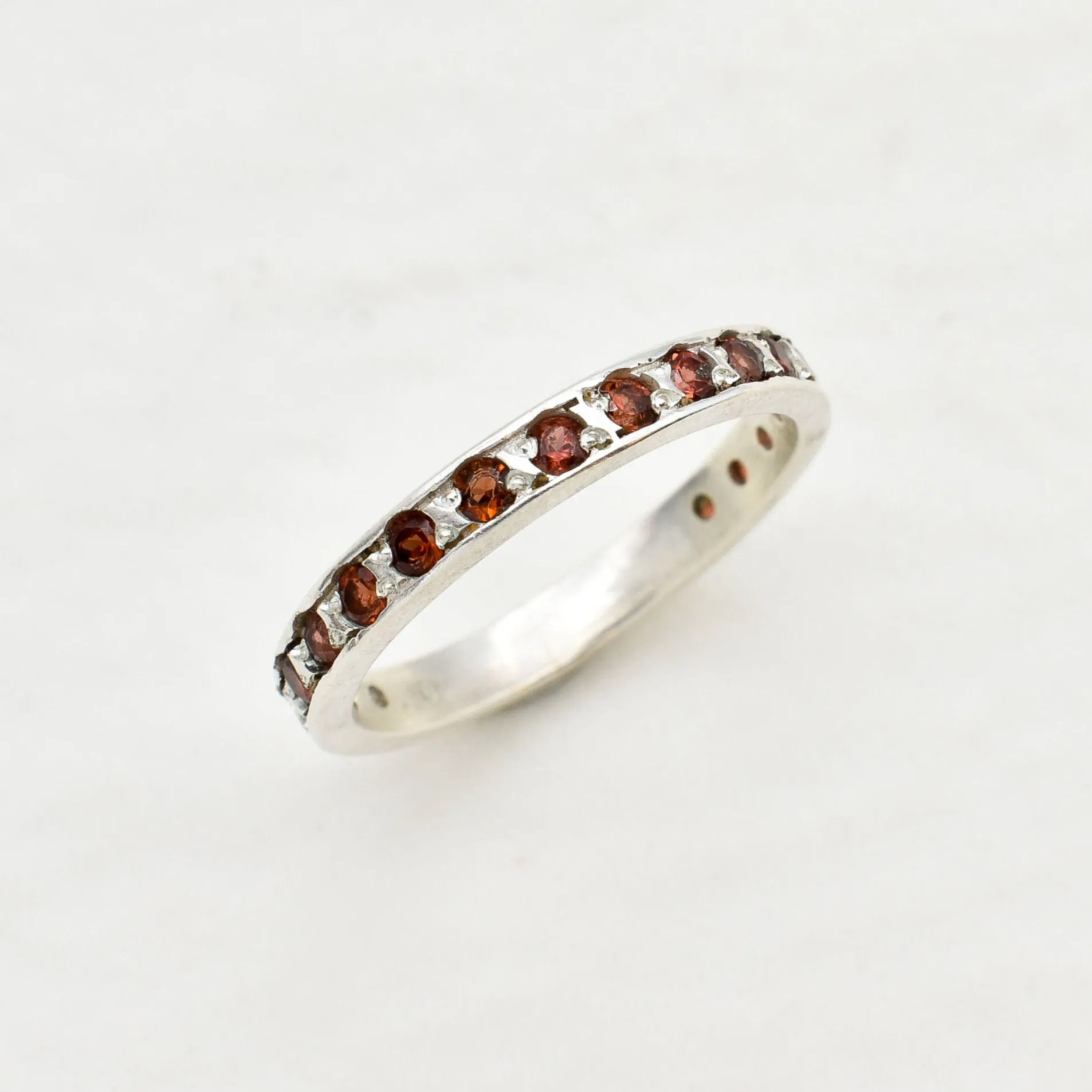 Garnet Eternity Band - January Birthstone - Stackable Silver Ring