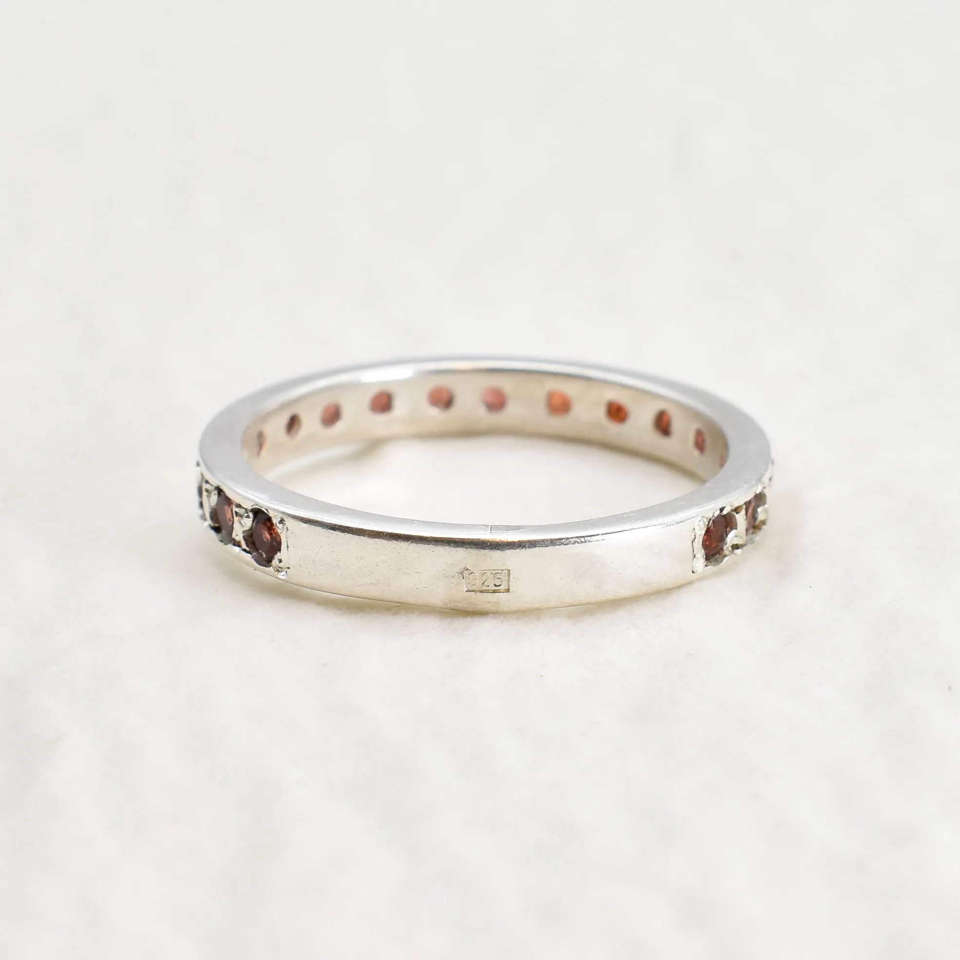 Garnet Eternity Band - January Birthstone - Stackable Silver Ring