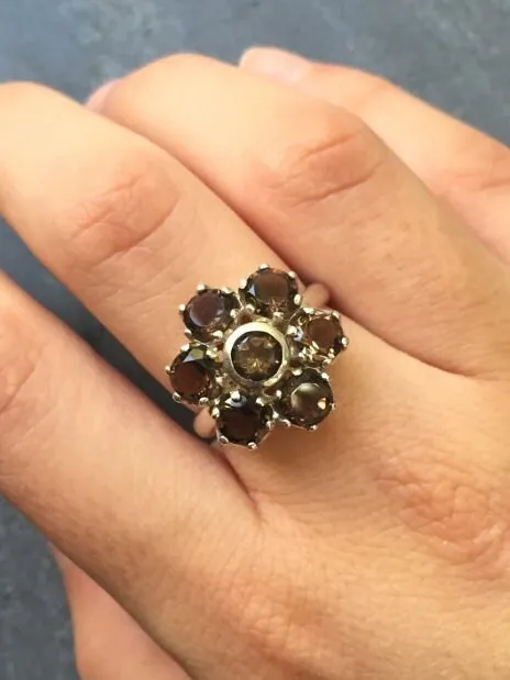 Garnet Flower Ring - Natural Garnet Ring - Large Vintage Ring