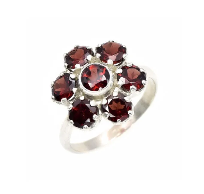 Garnet Flower Ring - Natural Garnet Ring - Large Vintage Ring