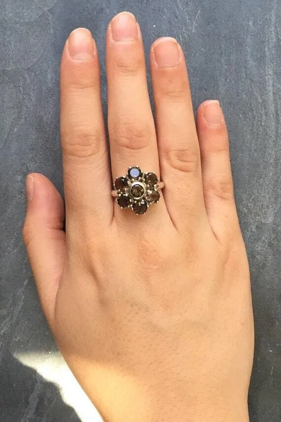 Garnet Flower Ring - Natural Garnet Ring - Large Vintage Ring