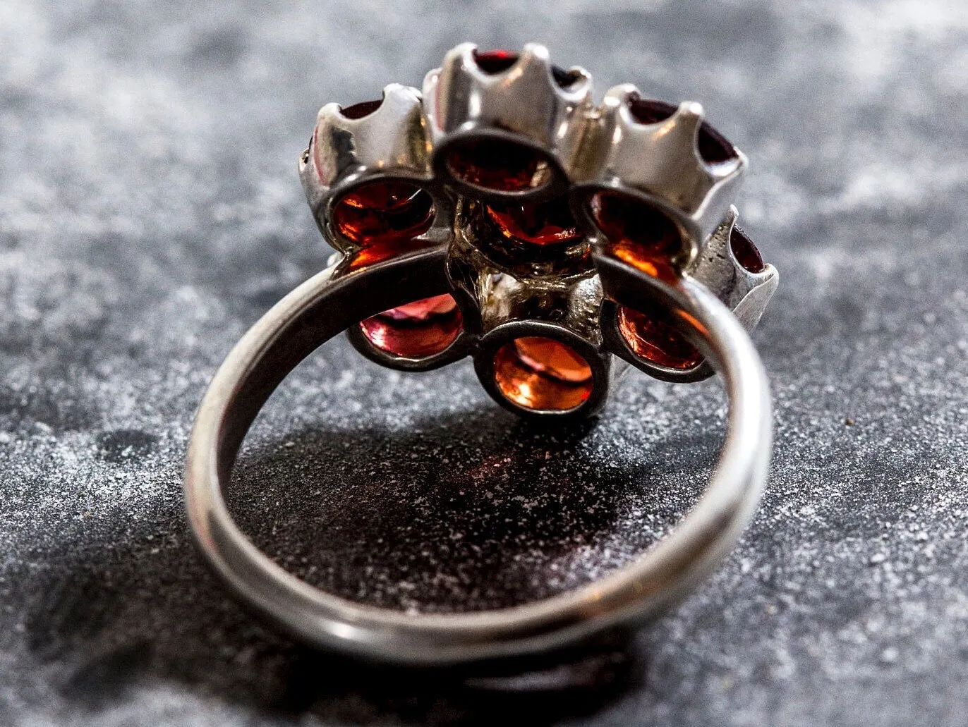 Garnet Flower Ring - Natural Garnet Ring - Large Vintage Ring