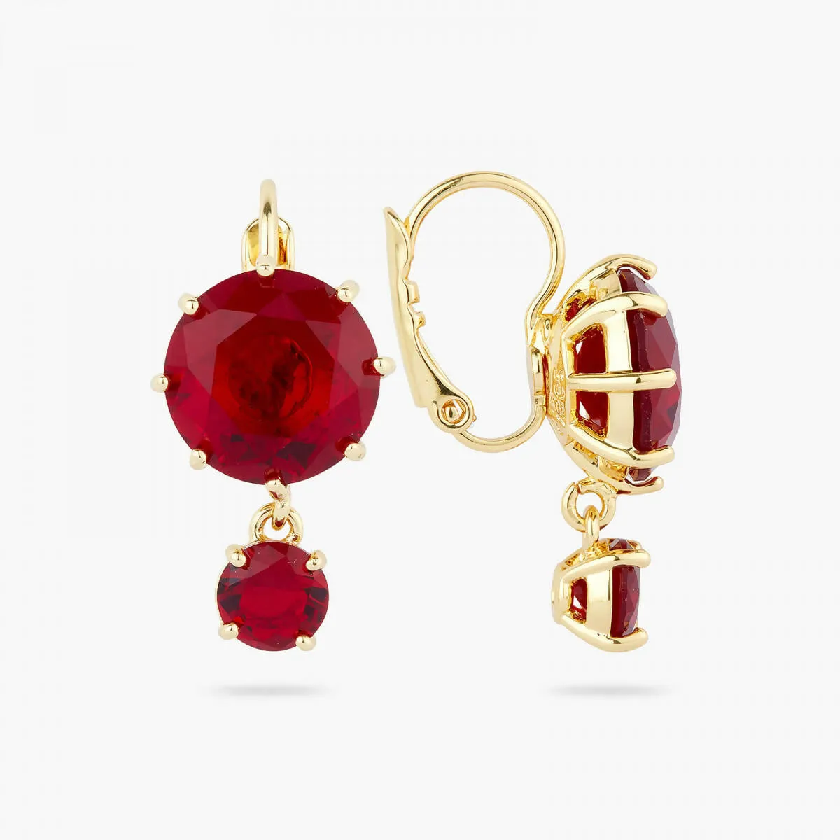 GARNET RED DIAMANTINE 2 STONE POST EARRINGS