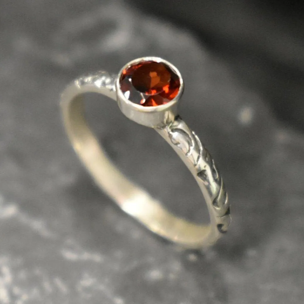 Garnet Ring - Red Boho Ring - Engraved Tribal Ring