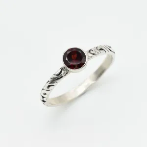 Garnet Ring - Red Boho Ring - Engraved Tribal Ring
