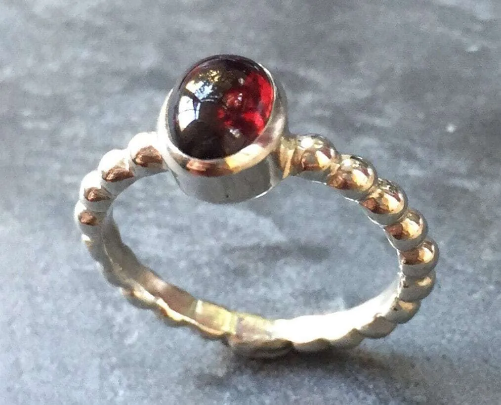 Garnet Ring - Red Oval Ring - Vintage Bezel Ring