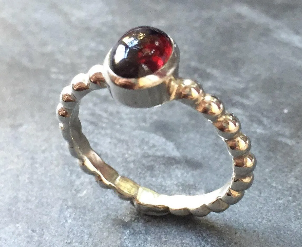 Garnet Ring - Red Oval Ring - Vintage Bezel Ring