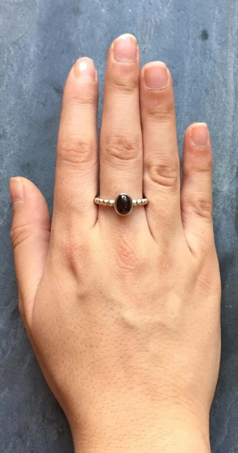 Garnet Ring - Red Oval Ring - Vintage Bezel Ring
