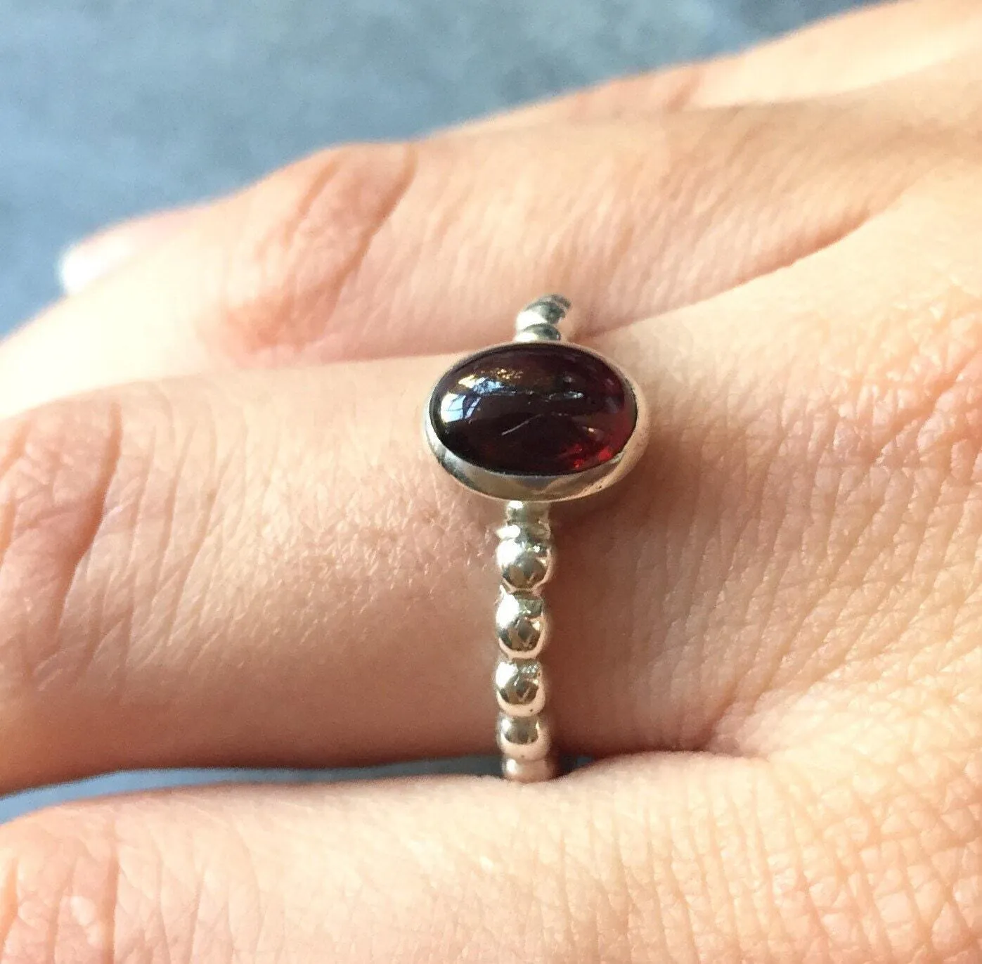 Garnet Ring - Red Oval Ring - Vintage Bezel Ring