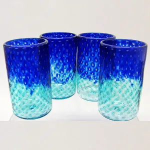 Gathering Glass Bubble Tumbler Marine & Aqua Set of Four
