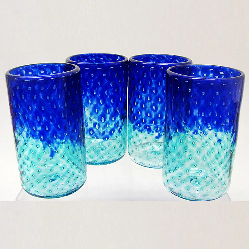 Gathering Glass Bubble Tumbler Marine & Aqua Set of Four