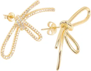 Gatuida 1 Pair Asymmetrical Bowknot Earring Studs for Women Zircon Inlaid Jewelry Unique Chic Ear Accessories present for Teens and Friends Elegant Design for Any Occasion