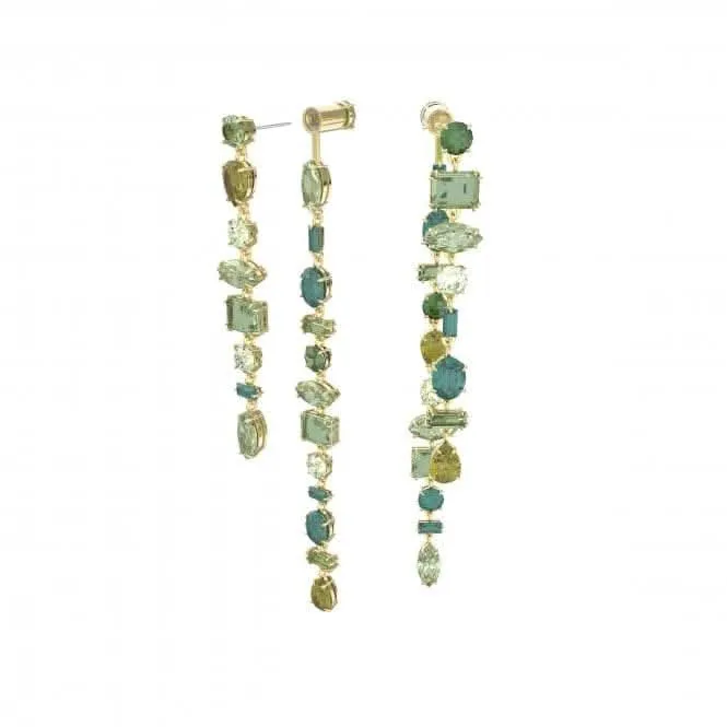 Gema Drop Long Green Gold-tone Plated Earrings 5613734