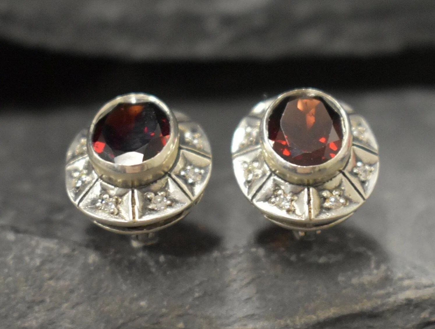 Genuine Garnet Earrings - Red Oval Studs - Vintage Boho Earrings