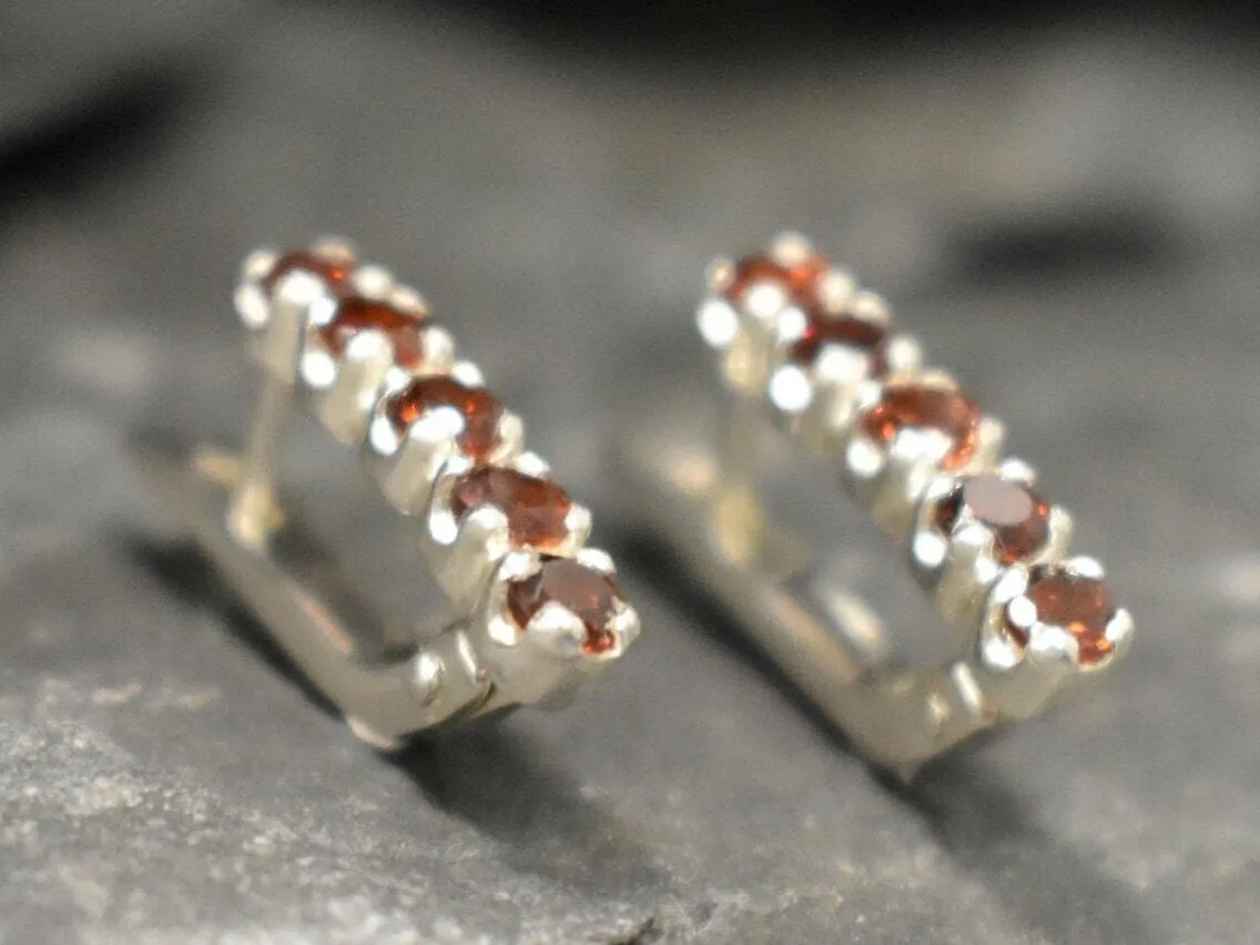 Genuine Garnet Earrings - Red Vertical Earrings - Vintage Bar Earrings