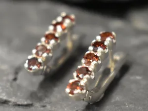 Genuine Garnet Earrings - Red Vertical Earrings - Vintage Bar Earrings