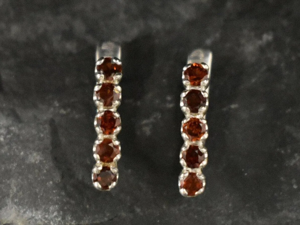 Genuine Garnet Earrings - Red Vertical Earrings - Vintage Bar Earrings