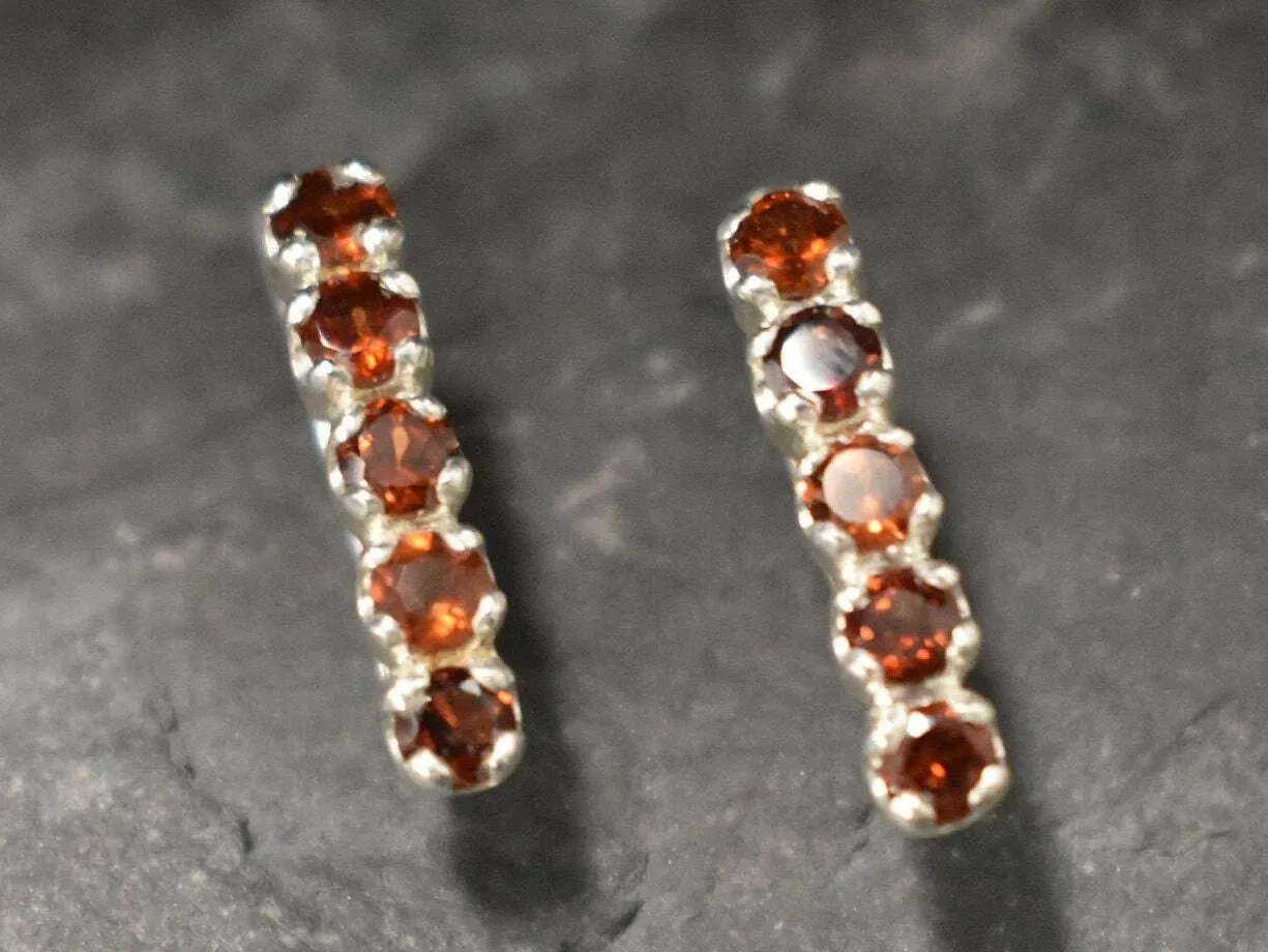 Genuine Garnet Earrings - Red Vertical Earrings - Vintage Bar Earrings