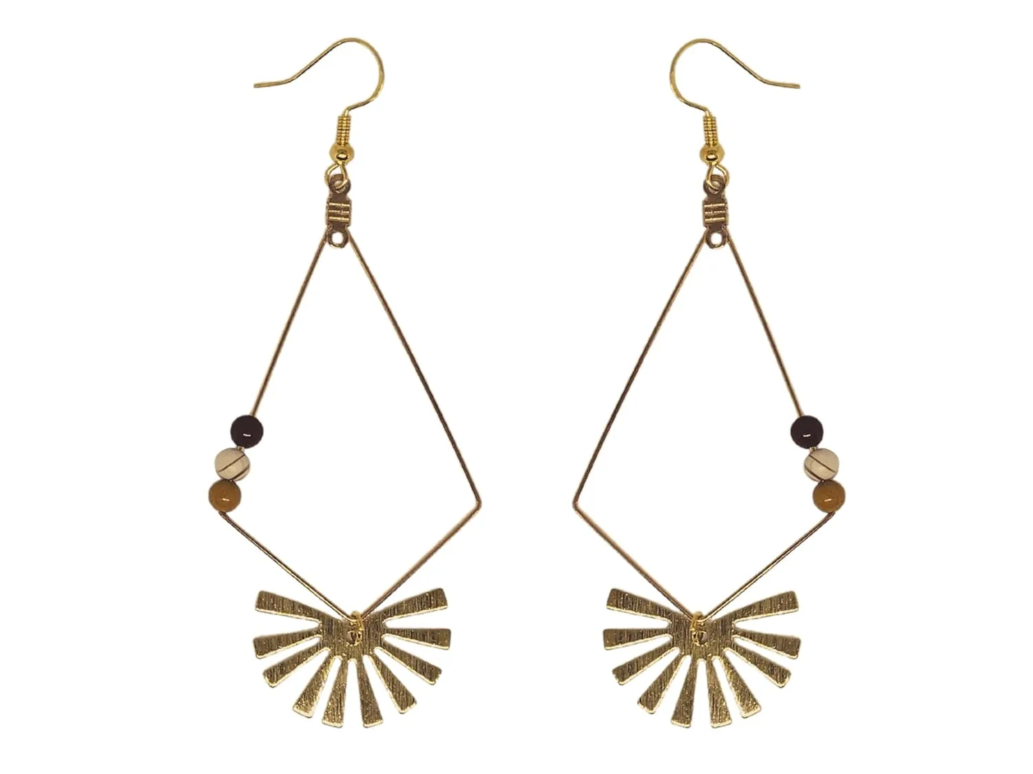 Geometric Dainty Minimalist Statement Earrings with Mookaite Gemstone Beads Boho Bohemian Handmade